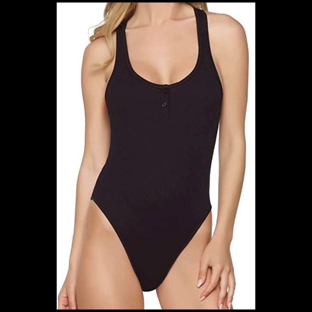 Felina Black Henley Racerback Bodysuit sz L